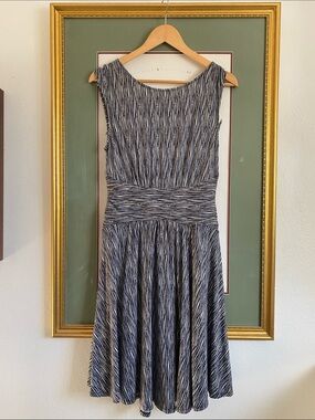 Moulinette Soeurs Black & Ivory Chevron-Style Ruched-Waist Midi Dress